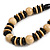 Chunky Natural/ Black Round and Button Wood Bead Cotton Cord Necklace - 66cm Long - view 3