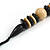 Chunky Natural/ Black Round and Button Wood Bead Cotton Cord Necklace - 66cm Long - view 5