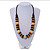 Chunky Natural/ Black Round and Button Wood Bead Cotton Cord Necklace - 66cm Long - view 2