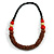 Chunky Ball and Button Wood Bead Necklace in Brown/ Red/ Natural/ Black - 70cm Long - view 3