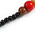 Chunky Ball and Button Wood Bead Necklace in Brown/ Red/ Natural/ Black - 70cm Long - view 7