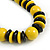 Chunky Yellow/ Black Round and Button Wood Bead Cotton Cord Necklace - 66cm Long - view 9