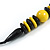 Chunky Yellow/ Black Round and Button Wood Bead Cotton Cord Necklace - 66cm Long - view 6