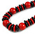 Chunky Red/ Black Round and Button Wood Bead Cotton Cord Necklace - 66cm Long - view 4