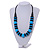 Chunky Light Blue/ Black Round and Button Wood Bead Cotton Cord Necklace - 66cm Long - view 2