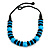 Chunky Light Blue/ Black Round and Button Wood Bead Cotton Cord Necklace - 66cm Long - view 4