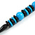 Chunky Light Blue/ Black Round and Button Wood Bead Cotton Cord Necklace - 66cm Long - view 6