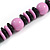Chunky Lilac/ Black Round and Button Wood Bead Cotton Cord Necklace - 66cm Long - view 6