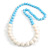 Long Graduated Light Blue/ White Resin Bead Necklace - 78cm L