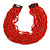 Statement Multistrand Brick Red Glass Bead Necklace with Wood Closure - 60cm Long