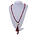 Long Burgundy Red Agate Semiprecious Bead with Glass Heart Pendant/ Silk Tassel Necklace - 80cm L/ 11cm Tassel - view 2