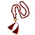 Long Burgundy Red Agate Semiprecious Bead with Glass Heart Pendant/ Silk Tassel Necklace - 80cm L/ 11cm Tassel - view 4