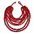 Multistrand Layered Bib Style Wood Bead Necklace In Red - 40cm Shortest/ 70cm Longest Strand