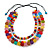 Chunky 3 Strand Layered Resin Bead Cord Necklace In Multi - 60cm up to 70cm Adjustable