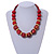 Chunky Colour Fusion Wood Bead Necklace (Cranberry Red/ Natural) - 53cm L - view 2