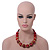 Chunky Colour Fusion Wood Bead Necklace (Cranberry Red/ Natural) - 53cm L - view 3