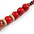 Chunky Colour Fusion Wood Bead Necklace (Cranberry Red/ Natural) - 53cm L - view 5