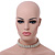2 Row Statement Clear Crystal White Faux Glass Pearl Flex Choker/ Collar Necklace in Silver Tone - view 2