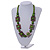 Chunky Square and Round Wood Bead Cotton Cord Necklace ( Green/ Brown) - 74cm L - view 2