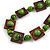 Chunky Square and Round Wood Bead Cotton Cord Necklace ( Green/ Brown) - 74cm L - view 4