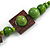 Chunky Square and Round Wood Bead Cotton Cord Necklace ( Green/ Brown) - 74cm L - view 5