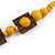 Chunky Square and Round Wood Bead Cotton Cord Necklace ( Yellow/ Brown) - 76cm L - view 6