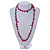 Long Magenta Shell Nugget and Plum Glass Crystal Bead Necklace - 110cm L - view 4