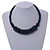 Worn Denim Blue Button, Round Wood Bead Wire Necklace - 46cm L - view 2