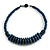 Worn Denim Blue Button, Round Wood Bead Wire Necklace - 46cm L - view 3