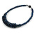 Worn Denim Blue Button, Round Wood Bead Wire Necklace - 46cm L - view 4