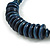 Worn Denim Blue Button, Round Wood Bead Wire Necklace - 46cm L - view 5