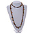 Long Olive/ Brown Shell Nugget and Glass Crystal Bead Necklace - 110cm L - view 3