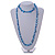 Long Sky Blue Shell Nugget and Glass Crystal Bead Necklace - 110cm L - view 4