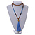 Glass Nugget, Brown/ Black Seed Beaded Necklace with Buddha Lucky Charm/ Cornflower Blue Silk Tassel Pendant - 86cm L/ 13cm Tassel - view 2