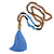 Glass Nugget, Brown/ Black Seed Beaded Necklace with Buddha Lucky Charm/ Cornflower Blue Silk Tassel Pendant - 86cm L/ 13cm Tassel - view 7
