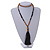 Black Semiprecious Nugget, Brown/ Black Seed Beaded Necklace with Buddha Lucky Charm/ Silk Tassel Pendant - 86cm L/ 13cm Tassel - view 2