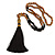 Black Semiprecious Nugget, Brown/ Black Seed Beaded Necklace with Buddha Lucky Charm/ Silk Tassel Pendant - 86cm L/ 13cm Tassel - view 4
