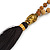 Black Semiprecious Nugget, Brown/ Black Seed Beaded Necklace with Buddha Lucky Charm/ Silk Tassel Pendant - 86cm L/ 13cm Tassel - view 7