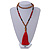 Red Coral Nugget, Brown/ Black Seed Beaded Necklace with Buddha Lucky Charm/ Silk Tassel Pendant - 86cm L/ 13cm Tassel - view 2