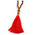 Red Coral Nugget, Brown/ Black Seed Beaded Necklace with Buddha Lucky Charm/ Silk Tassel Pendant - 86cm L/ 13cm Tassel - view 3