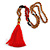 Red Coral Nugget, Brown/ Black Seed Beaded Necklace with Buddha Lucky Charm/ Silk Tassel Pendant - 86cm L/ 13cm Tassel - view 4