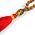 Red Coral Nugget, Brown/ Black Seed Beaded Necklace with Buddha Lucky Charm/ Silk Tassel Pendant - 86cm L/ 13cm Tassel - view 5