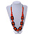 Chunky Square and Round Wood Bead Cotton Cord Necklace ( Orange/ Brown) - 78cm L - view 2