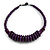 Deep Purple Button, Round Wood Bead Wire Necklace - 46cm L - view 3