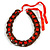 Brown Wood Ring with Red Silk Ribbon Necklace - 49cm L/ 20cm L Ribbon Ext - view 6