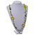 Long Salad Green Pearl, Shell and Resin Ring with Silver Tone Chain Necklace - 104cm Long - view 2