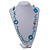 Long Light Blue Pearl, Shell and Resin Ring with Silver Tone Chain Necklace - 104cm Long - view 2