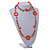 Long Peach Orange Pearl, Shell and Resin Ring with Silver Tone Chain Necklace - 104cm Long - view 2