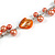 Long Peach Orange Pearl, Shell and Resin Ring with Silver Tone Chain Necklace - 104cm Long - view 6