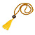 Long Yellow Wood Bead Cotton Tassel Necklace - 90cm L/ 15cm Tassel - view 3